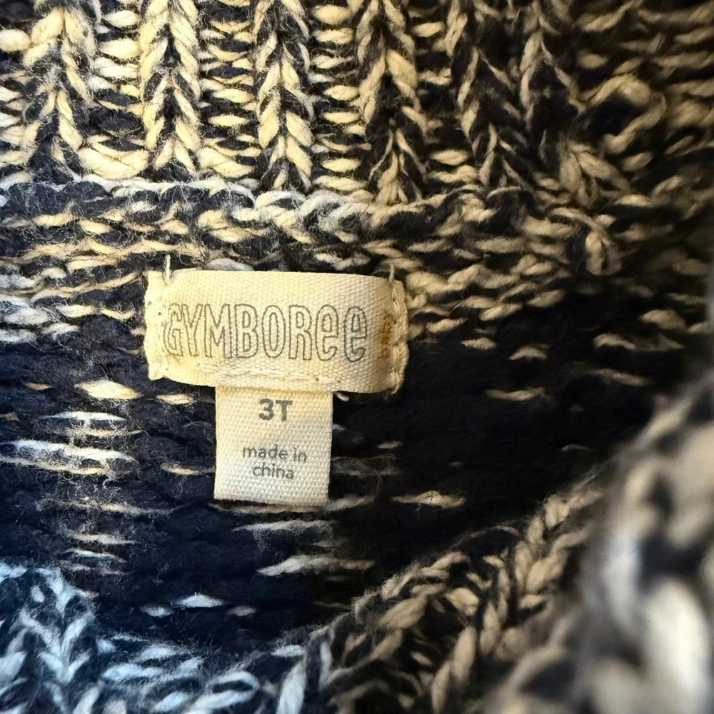 Gymboree Kids Sweater 3T Blue White Knit Shawl Collar‎ Button Pullover